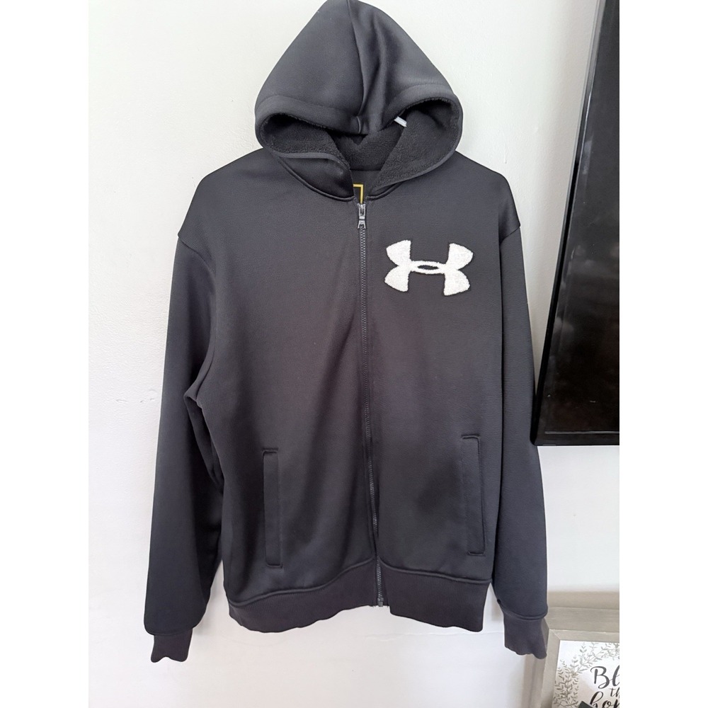 Under Armour Full Zip‎ Hoodie Black Logo Men's Size M Athletic Jacket